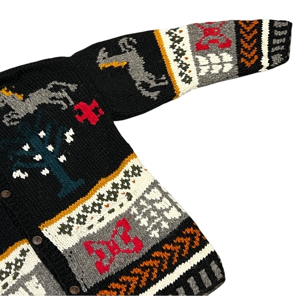 Chibcha Wool Artesian Cozy Heavy Knit Chunky Vintage Cardigan Horse Sweater - Picture 11 of 15